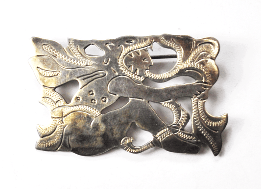 R&M. Guatemala Wolf Man Breathing Fire Brooch Pin 46mm x 29mm