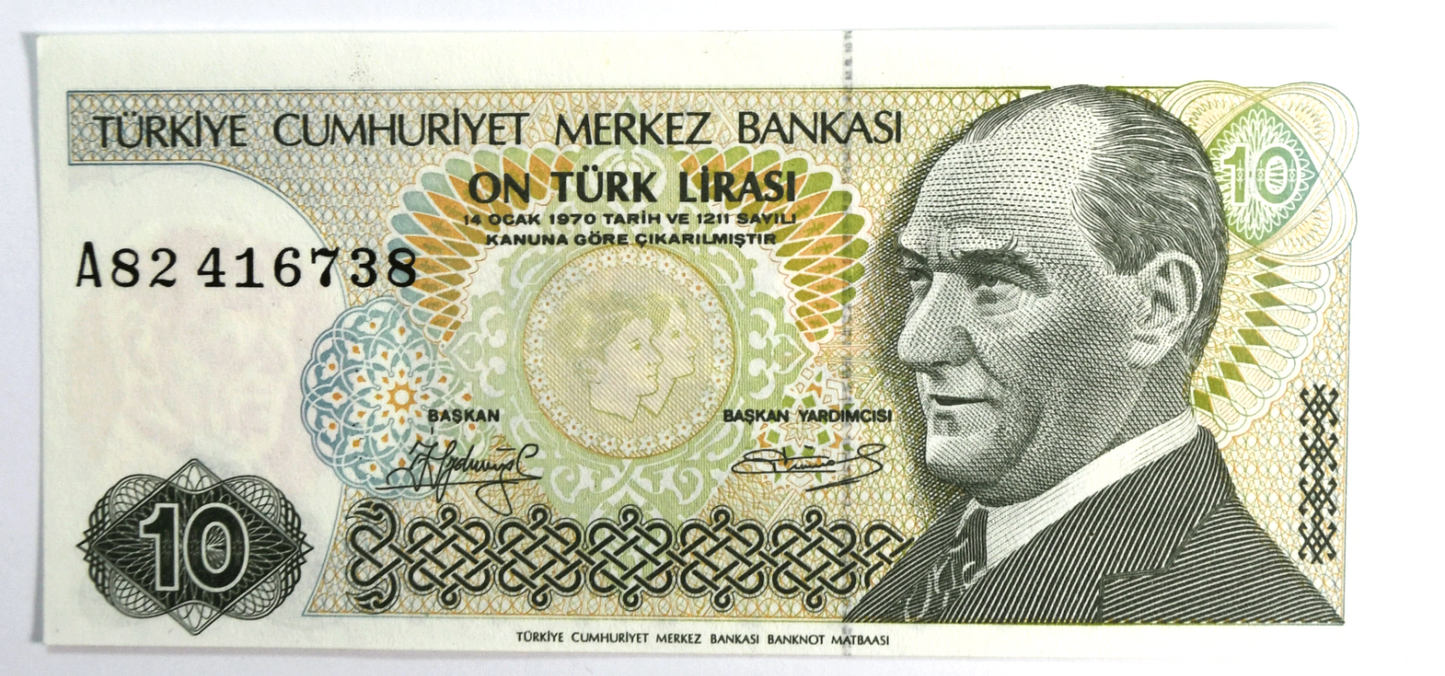 1979 Turkey 10 Ten Lira Uncirculated Banknote A82416738