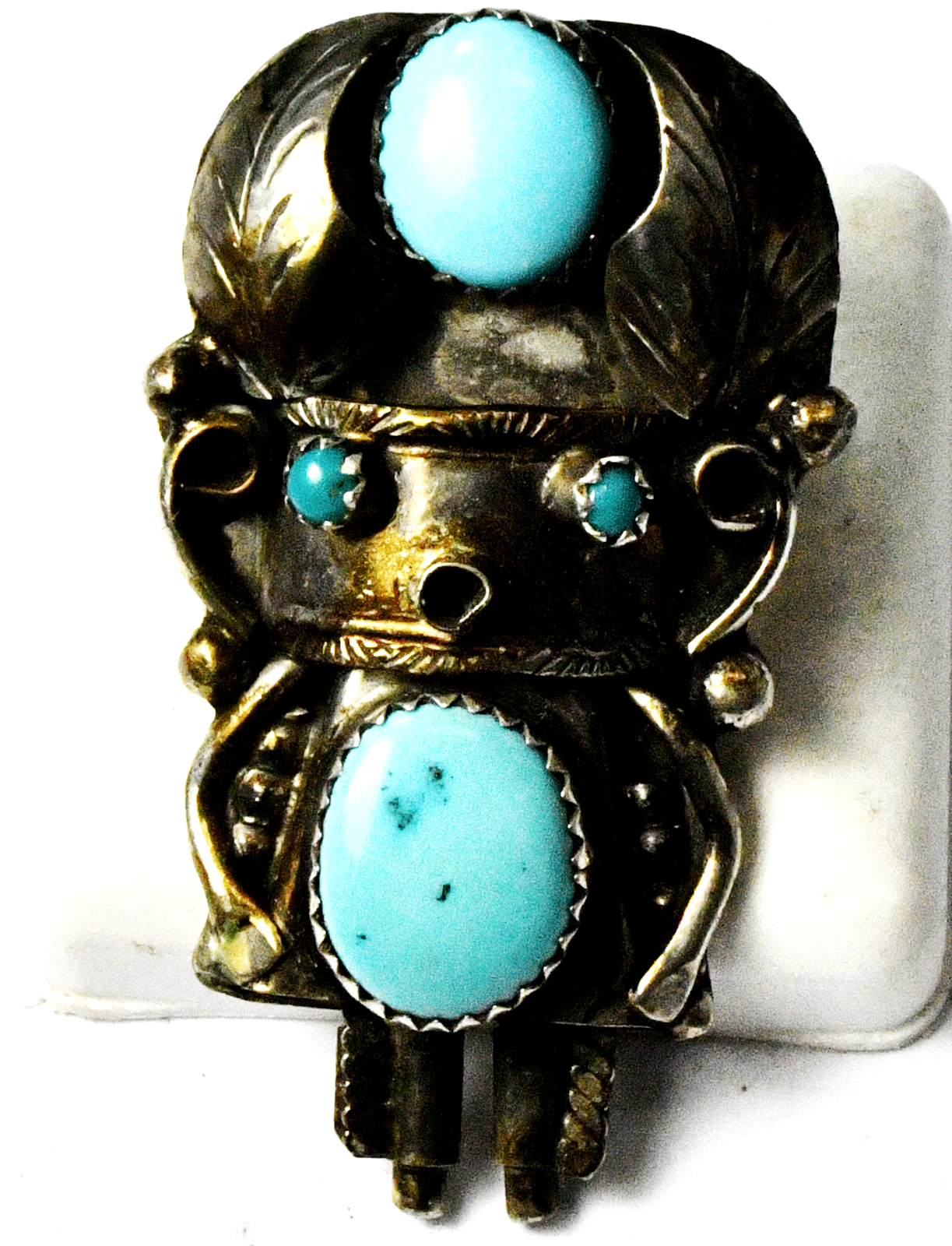 vintage Sterling Silver Kachina Blue Turquoise Ring 46mm Size 7
