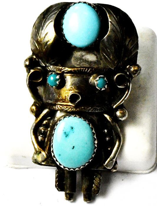 vintage Sterling Silver Kachina Blue Turquoise Ring 46mm Size 7