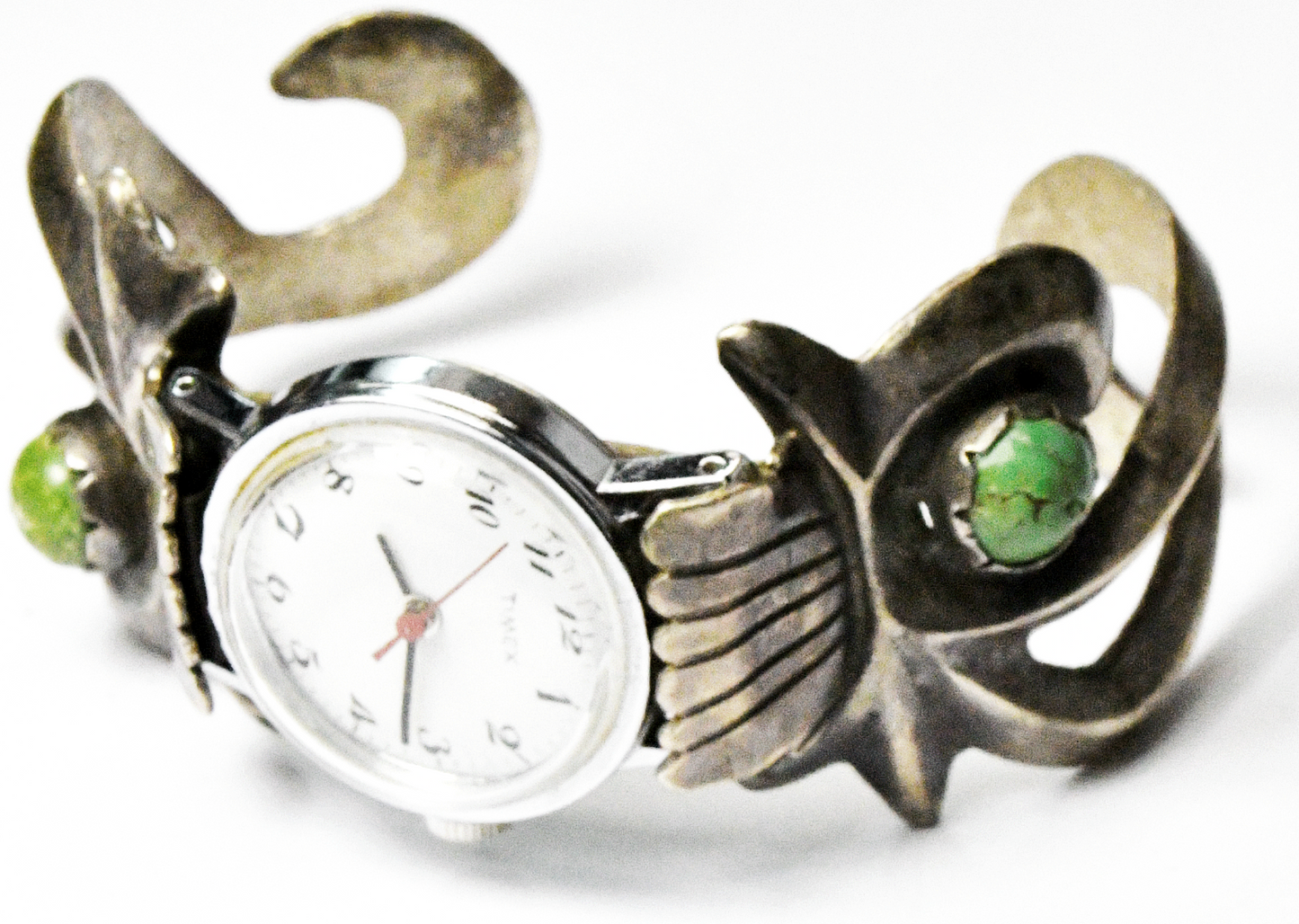 Sterling PT Sand Cast Green Turquoise Watch Cuff Bracelet 30mm 6-3/4" Wrist