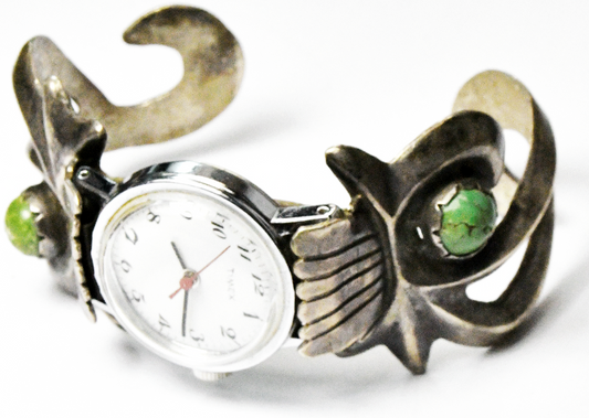 Sterling PT Sand Cast Green Turquoise Watch Cuff Bracelet 30mm 6-3/4" Wrist