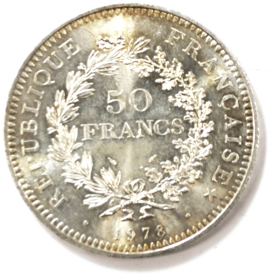 1978 France 50 Fifty Francs Silver Coin  KM# 941.1 Uncirculated