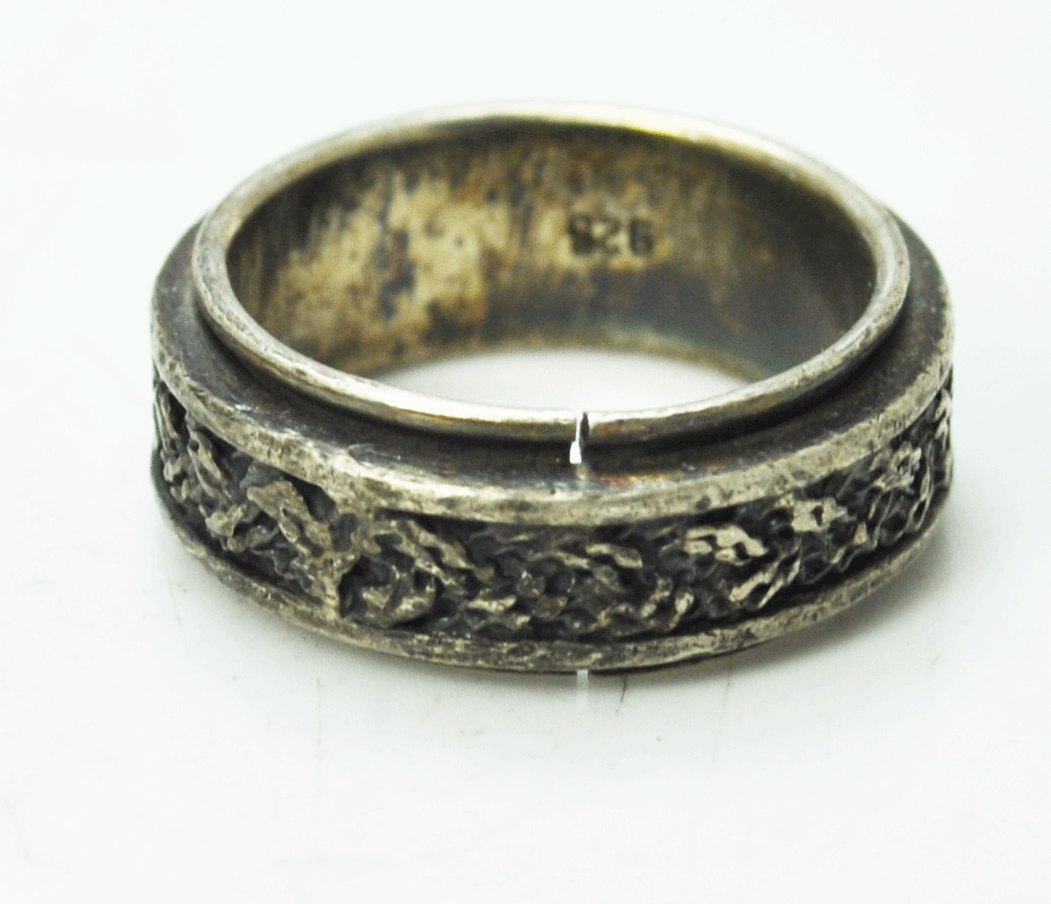 Vintage Sterling Silver Textured Basket Weave Spinner Ring 9mm Band Size 9-3/4