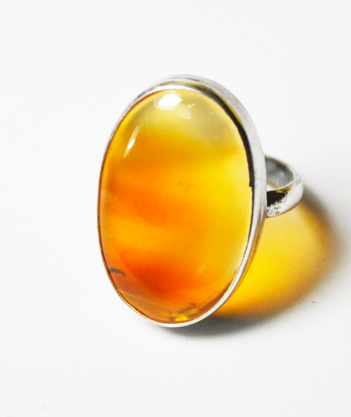 Sterling Silver 28mm Large Oval Amber Sterling Silver Ring Size 7.5