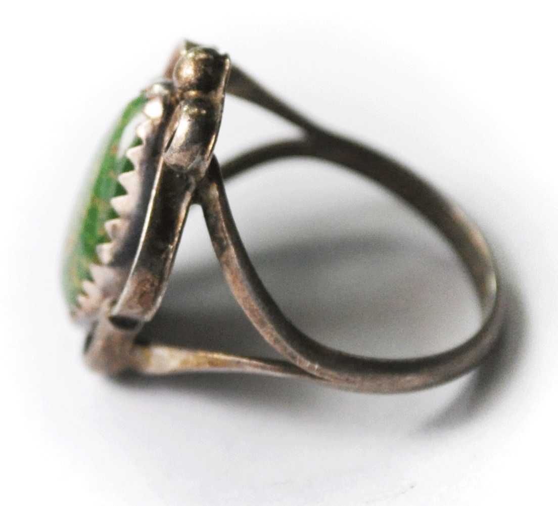 Sterling Silver Jean Dixon 18mm Green Turquoise Ring Size 5-1/2