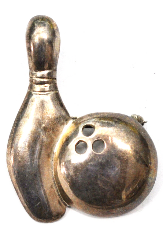 Sterling Silver Bowling Pin & Ball Brooch Pin 54x40mm