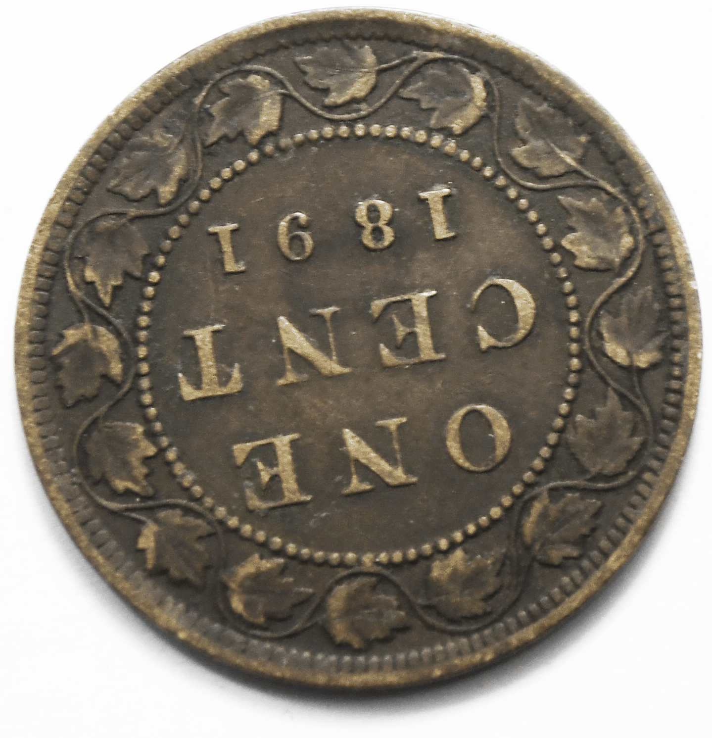 1891 1c Canada Large One Cent Penny KM#7  Small Date Large Leaves