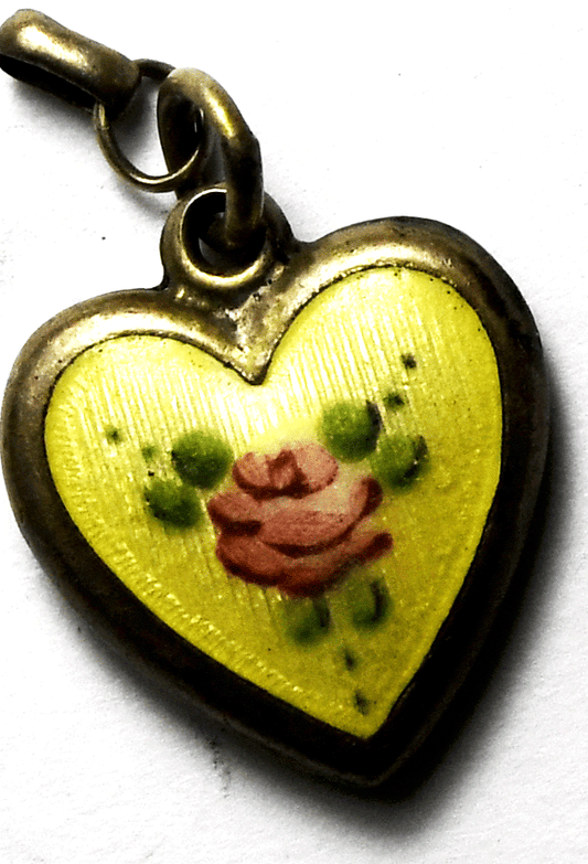 Sterling Vintage Lamode Guilloche Enamel Rose Puffy Heart Charm 18mm x 16mm