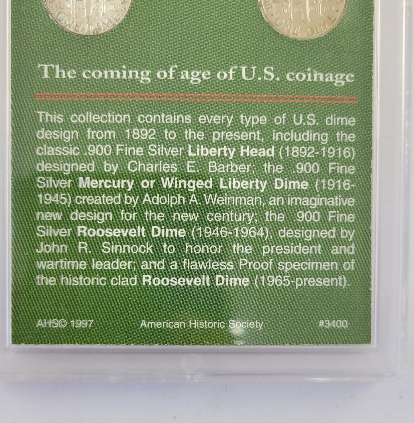 American Dimes of the 20th Century 4 Dime Set American Historic Society
