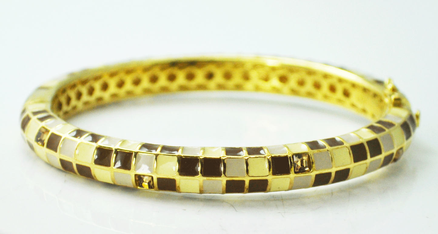 Lauren G Adams LGA Gold Tone Taupe Cream Enamel Squares Bangle Bracelet 8mm