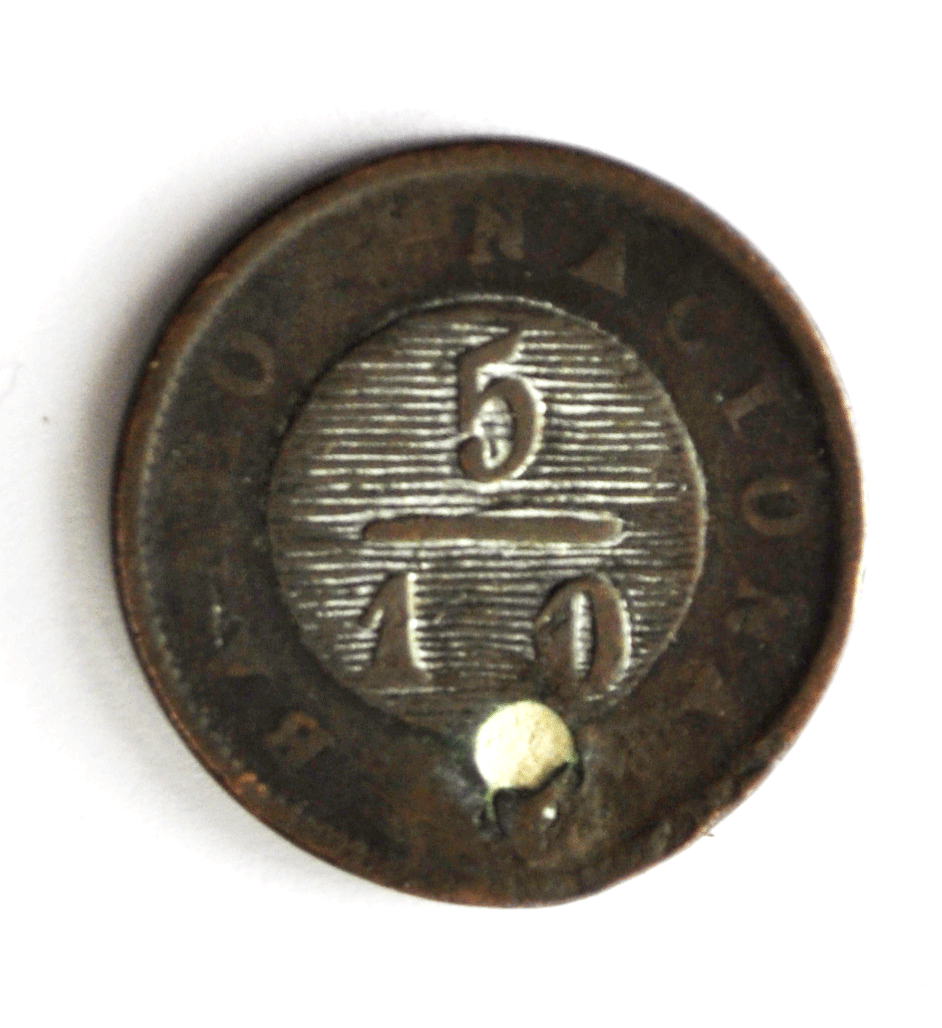 1831 Argentina Buenos Aires 5/10 Real KM# 3 Copper Coin