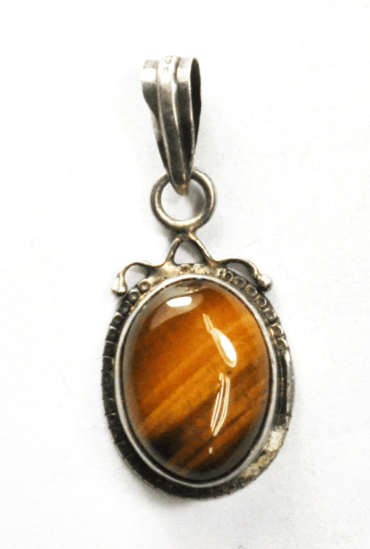 Sterling Silver Oval Tigers Eye 4mm Bale Pendant 42mm x 19mm