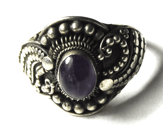 Vintage Sterling Silver Purple Amethyst Dot Ring 17mm Size 7