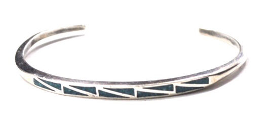 Sterling Silver Turquoise Chip Inlay Triangle Cuff Bracelet 4mm 5-7/8" Wrist