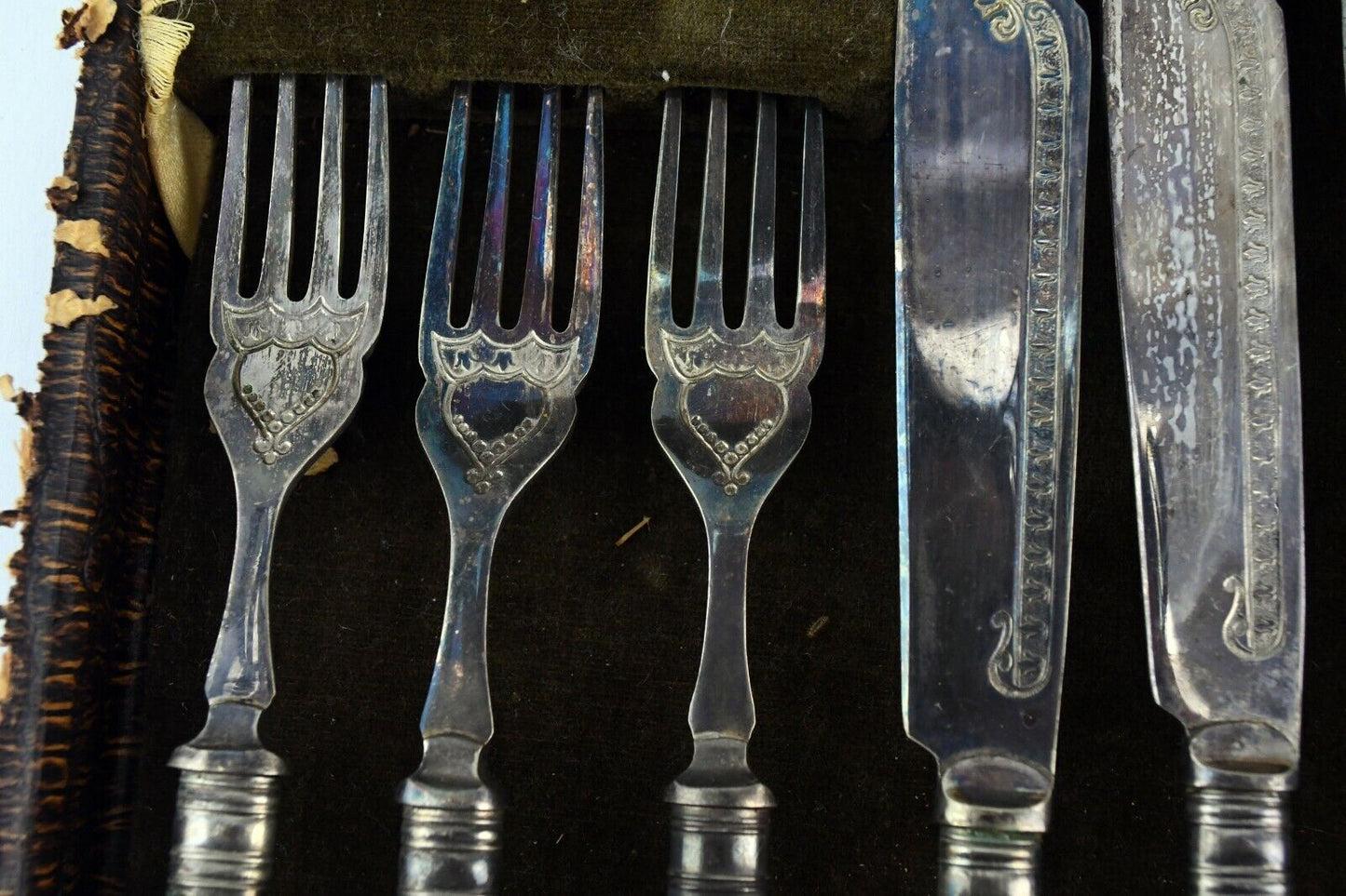 6 Place Setting EPNS England Set w/Serving Fish Utencils Silver Plate Boxed