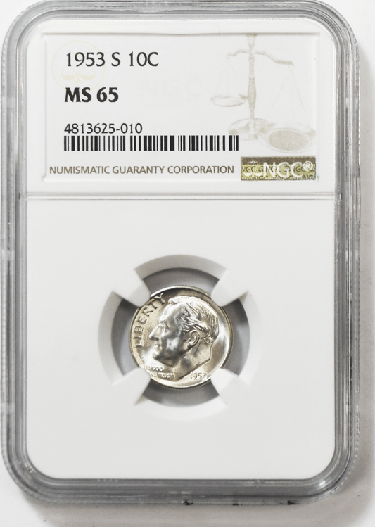 1953 S 10c Roosevelt Silver Dime Ten Cents NGC MS65 BU San Francisco