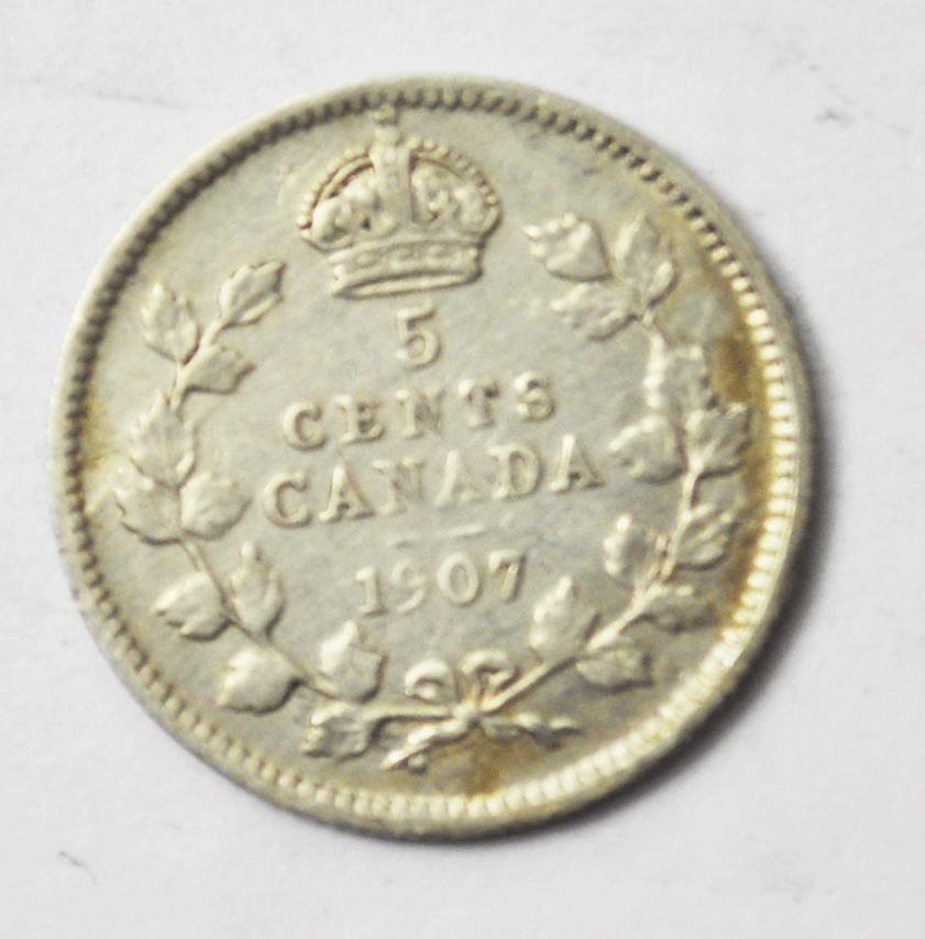 1907 Canada 5c Five Cents Silver Coin Half Dime KM# 13 Narrow Date