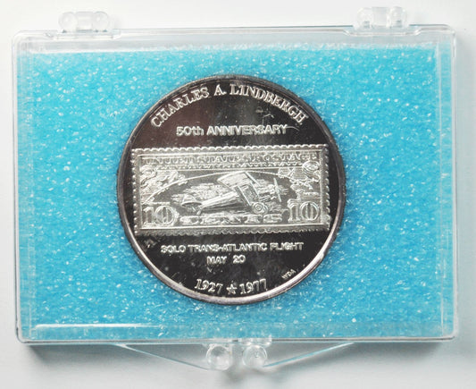 1977 Charles Lindbergh 50th Anniversary Stamp 120th 1ozt .999 Silver Proof Medal