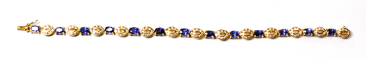 18k Gold Blue Natural Sapphire & Oval Diamond Cluster Tennis Bracelet 6mm 7"