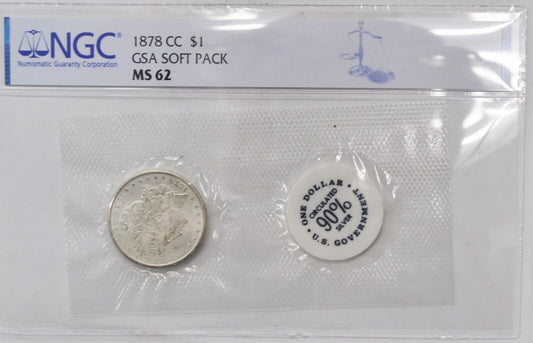 1878 CC $1 Morgan Silver One Dollar NGC MS62 Carson City GSA Softpack w Envelope