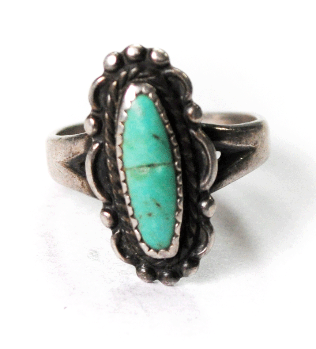 Sterling Silver Antique Bell Trading Turquoise Ring 19mm Size 6 Ring