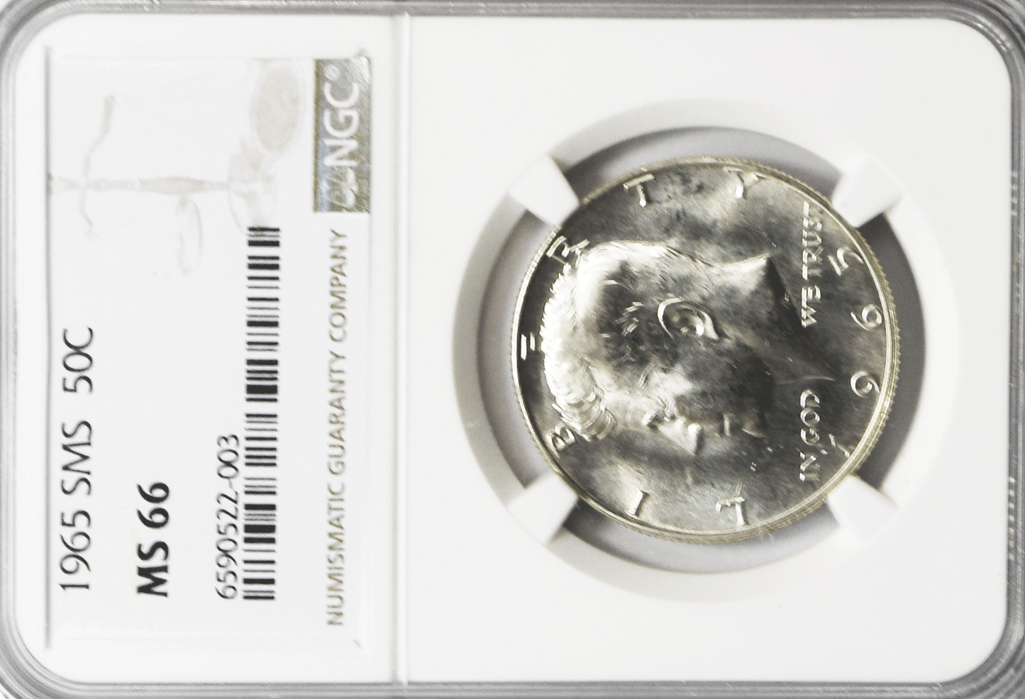 1965 50c SMS Kennedy Silver Half Dollar Fifty Cents MS66 NGC
