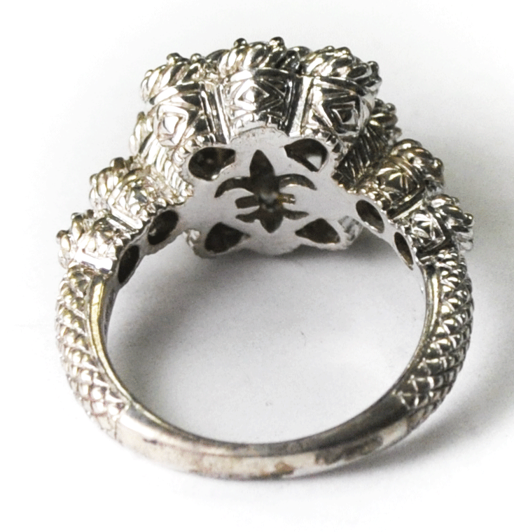 Sterling Silver Judith Ripka CZ Cluster & Halo Ring 15mm Size 8