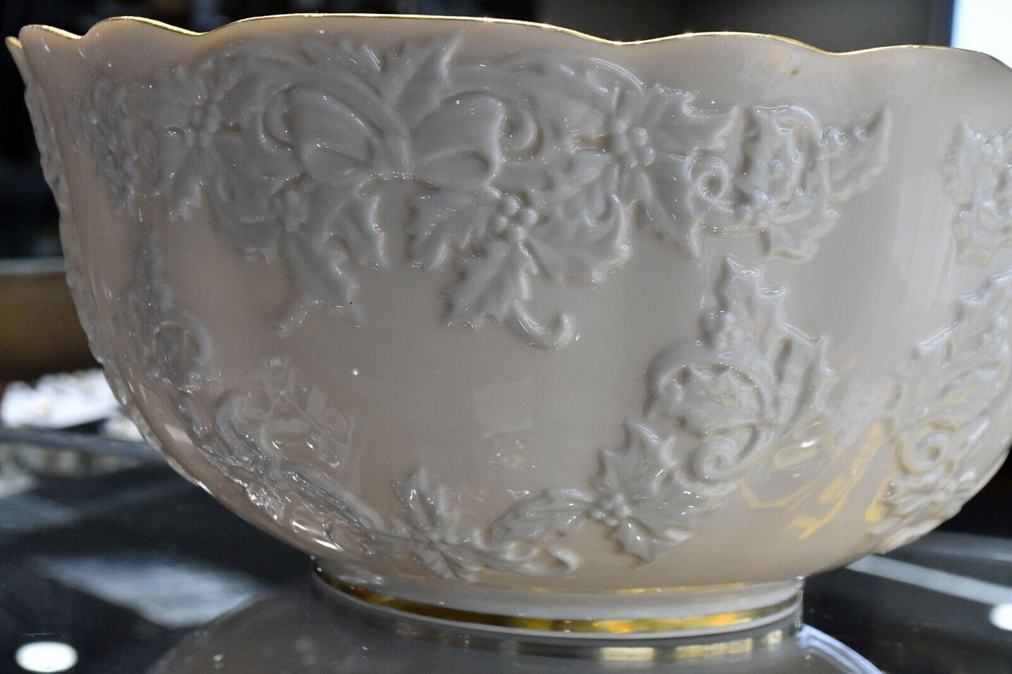 Discontinued Lenox Porcelain Huge Holiday Hostess Punch Bowl 12 1/4" x 6"