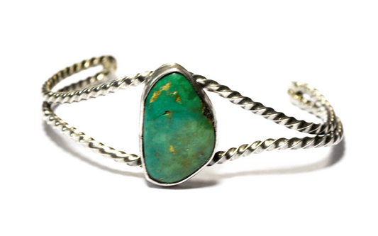 Sterling Silver Turquoise Twist Wire Cuff Bracelet Handcrafted 25mm 5.5"
