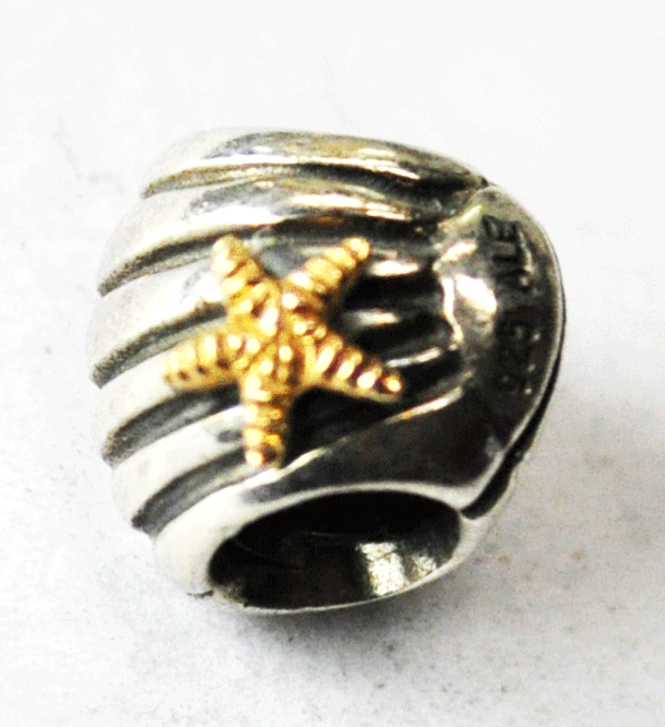 Sterling Silver Pandora Two Tone 14k Starfish Shell Bead 790249 10mm