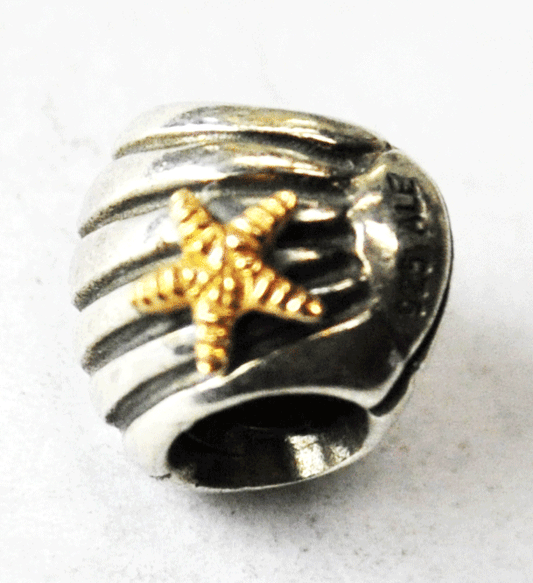 Sterling Silver Pandora Two Tone 14k Starfish Shell Bead 790249 10mm