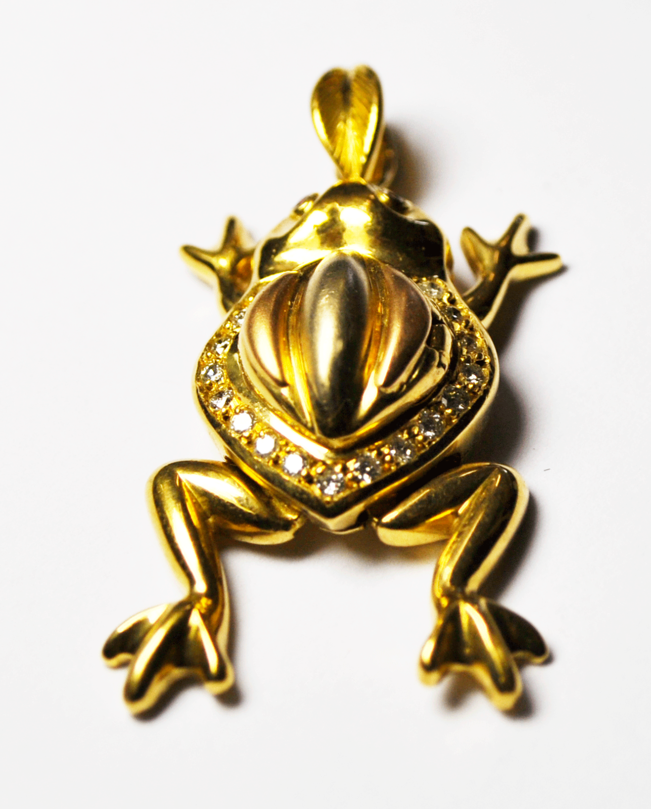 18k Yellow Gold Frog Mechanical Movable Legs Ruby Diamond 38mm Pendant