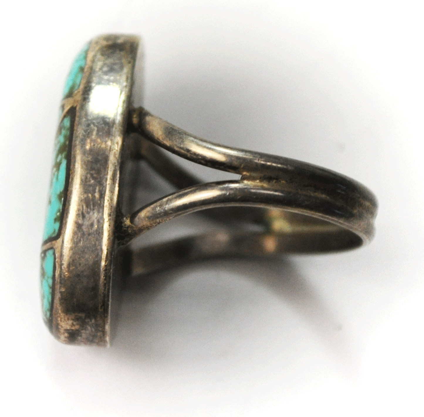 Sterling Silver AS Signed K6 Turquoise Inlay Oval Ring 27mm Size 10 Ring
