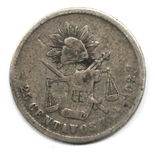 1874 Zs A Mexico Second Republic 25 Twenty Five Centavos KM# 406.9 Silver Coin