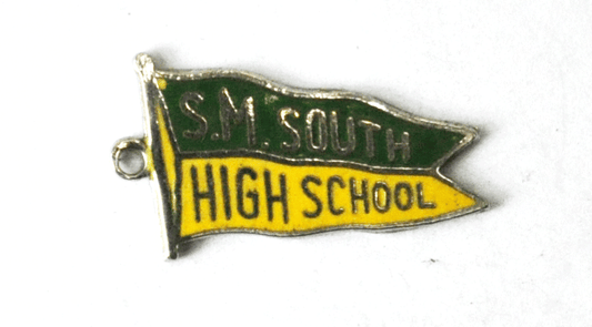 Vintage Sterling FORTS Shawnee Mission SM South Green Yellow Enamel Charm 21mm