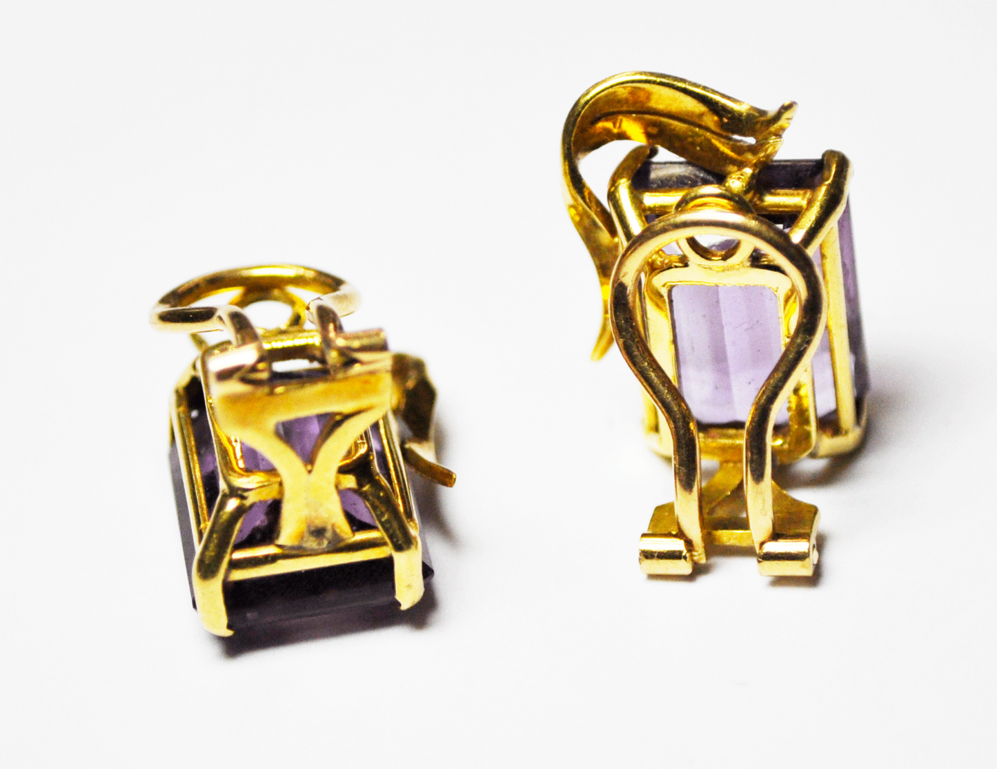 18k Floral 11mm x 14mm Rectangle Amethyst Clip on Omega Earrings 20mm