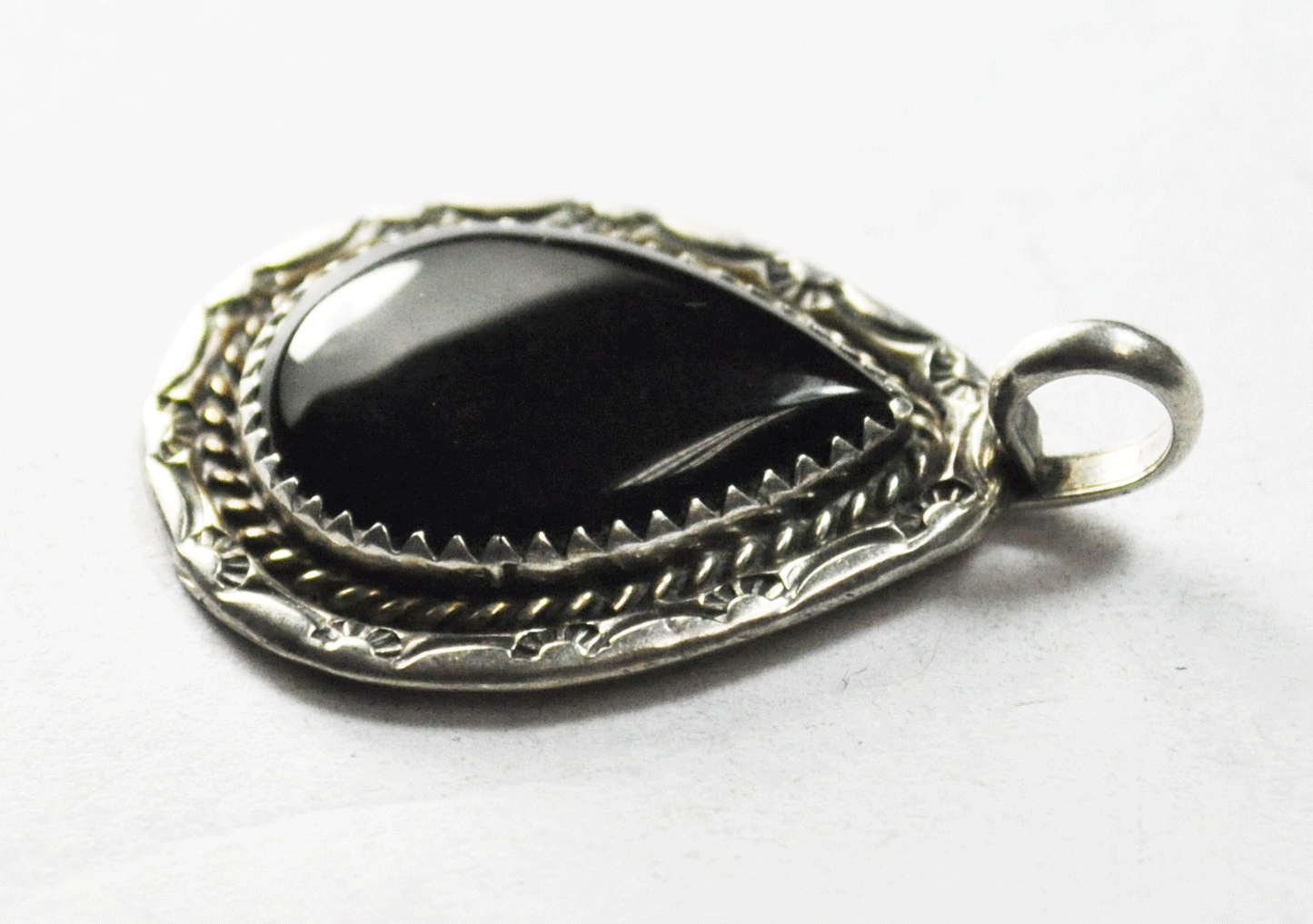 Sterling Silver Black Onyx Teardrop Pendant 33mm x 22mm Signed LAW
