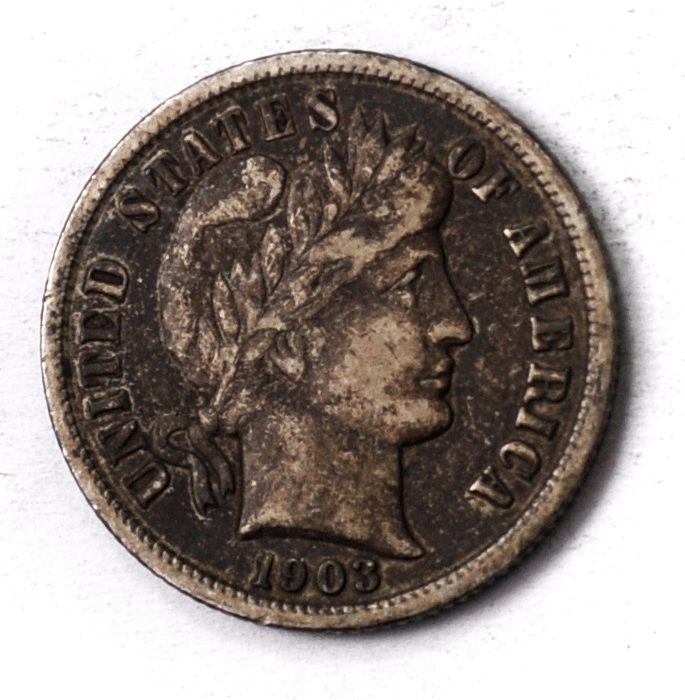 1903 10c Barber Silver Dime Ten Cents Philadelphia