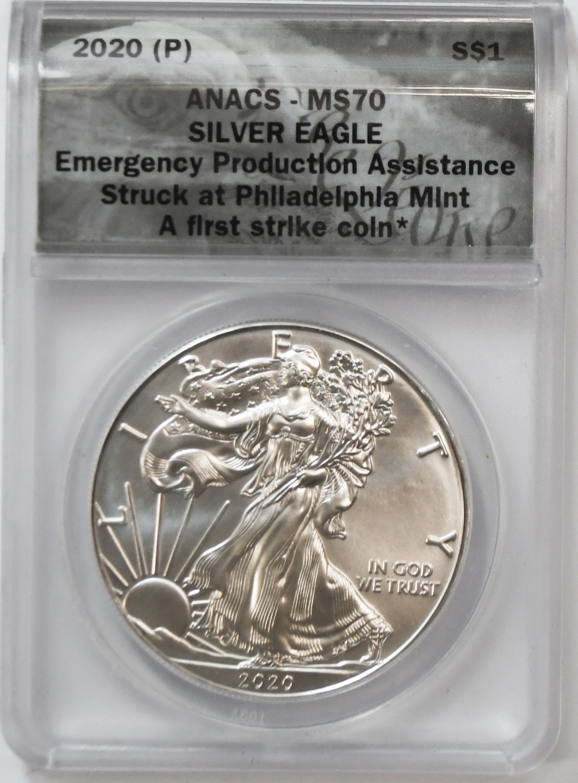 2020 $1 Silver American Eagle ANACS MS70 Emergency Production Philadelphia FS