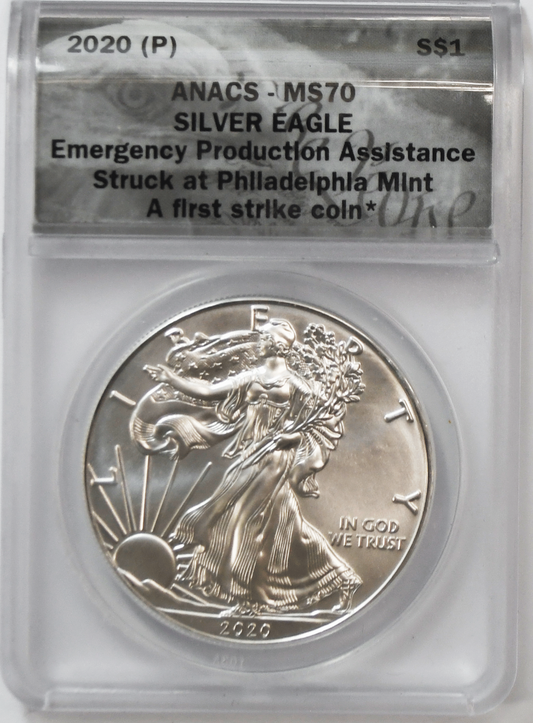 2020 $1 Silver American Eagle ANACS MS70 Emergency Production Philadelphia FS