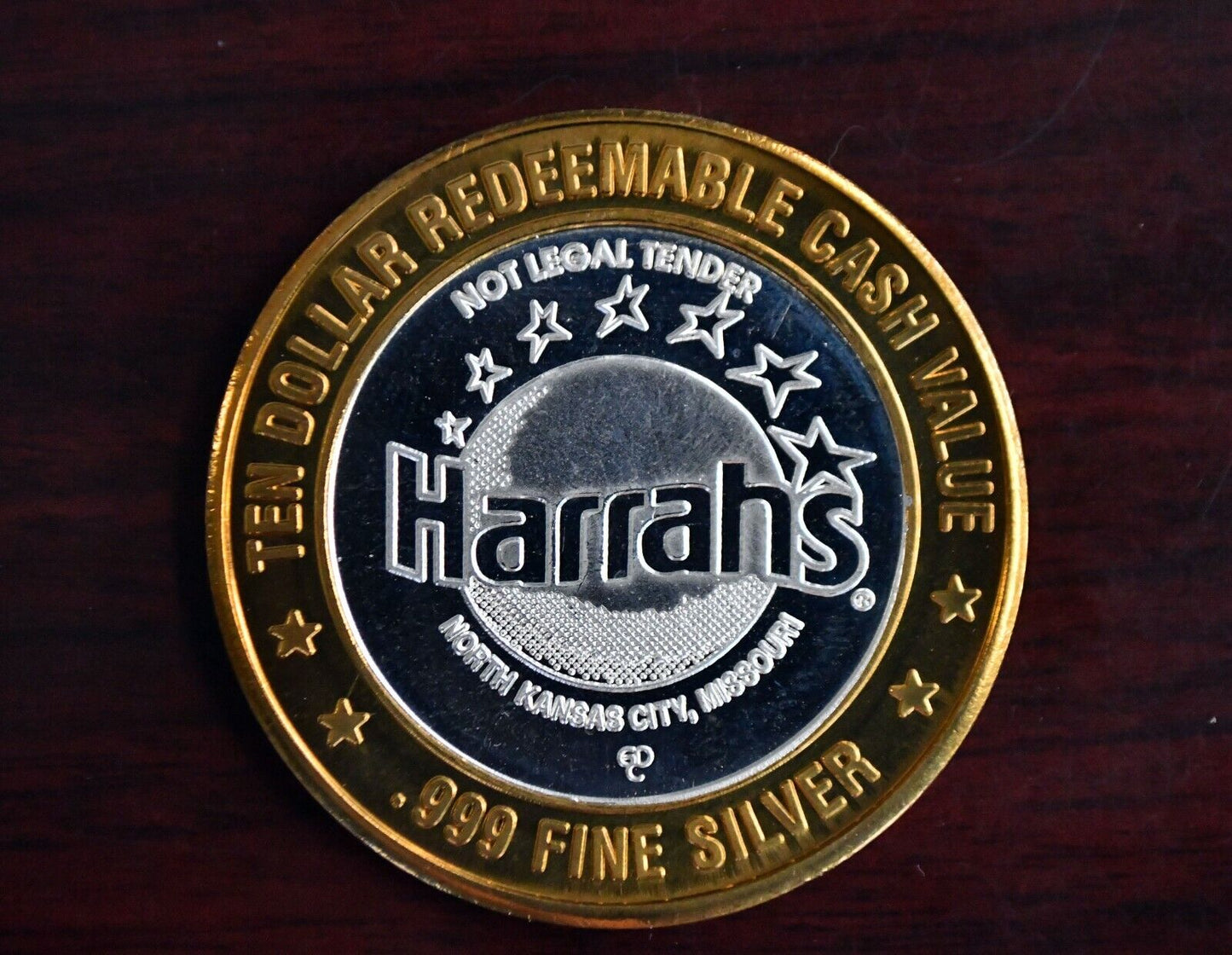 Harrahs North Kansas City Mo. Casino .999 Fine Silver Gaming Token River Boat