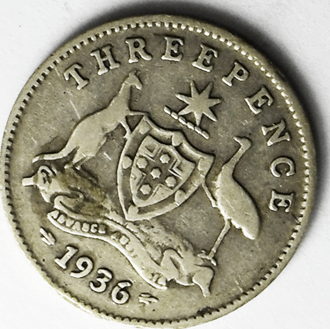 1936 Australia 3 Pence Silver Coin KM# 24 Warped