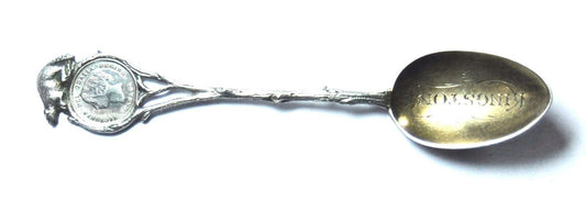 Kingston Ontario Canada Sterling Silver Souvenir Spoon 1880H Half Dime 4.5"