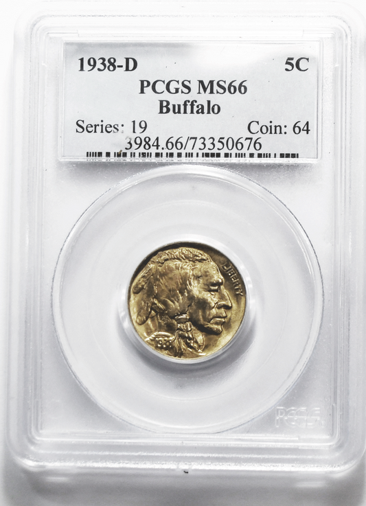 1938 D 5c Buffalo Nickel Rare Five Cents PCGS MS66 Denver Uncirculated