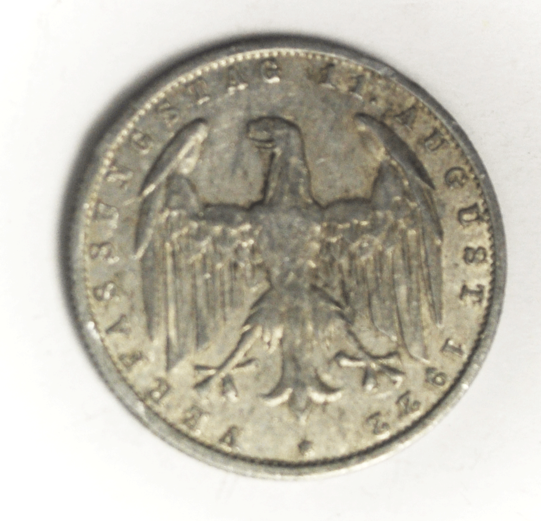 1922 A Germany Weimar Republic 3 Three Mark KM# 28 Aluminum Coin