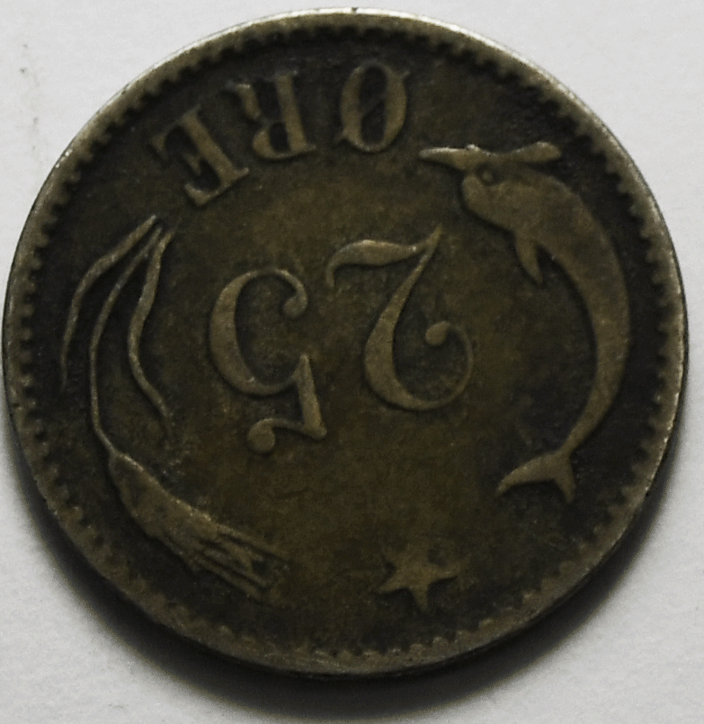 1874(h) CS Denmark 25 Twenty Five Øre KM# 796.1 Silver Coin