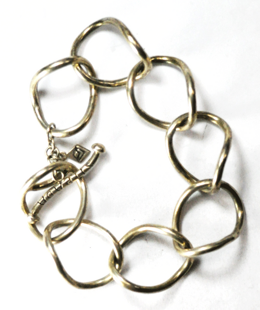 Sterling Silver Silpada B1632 Twisted Oval Link 24mm Toggle Bracelet 8-1/2"
