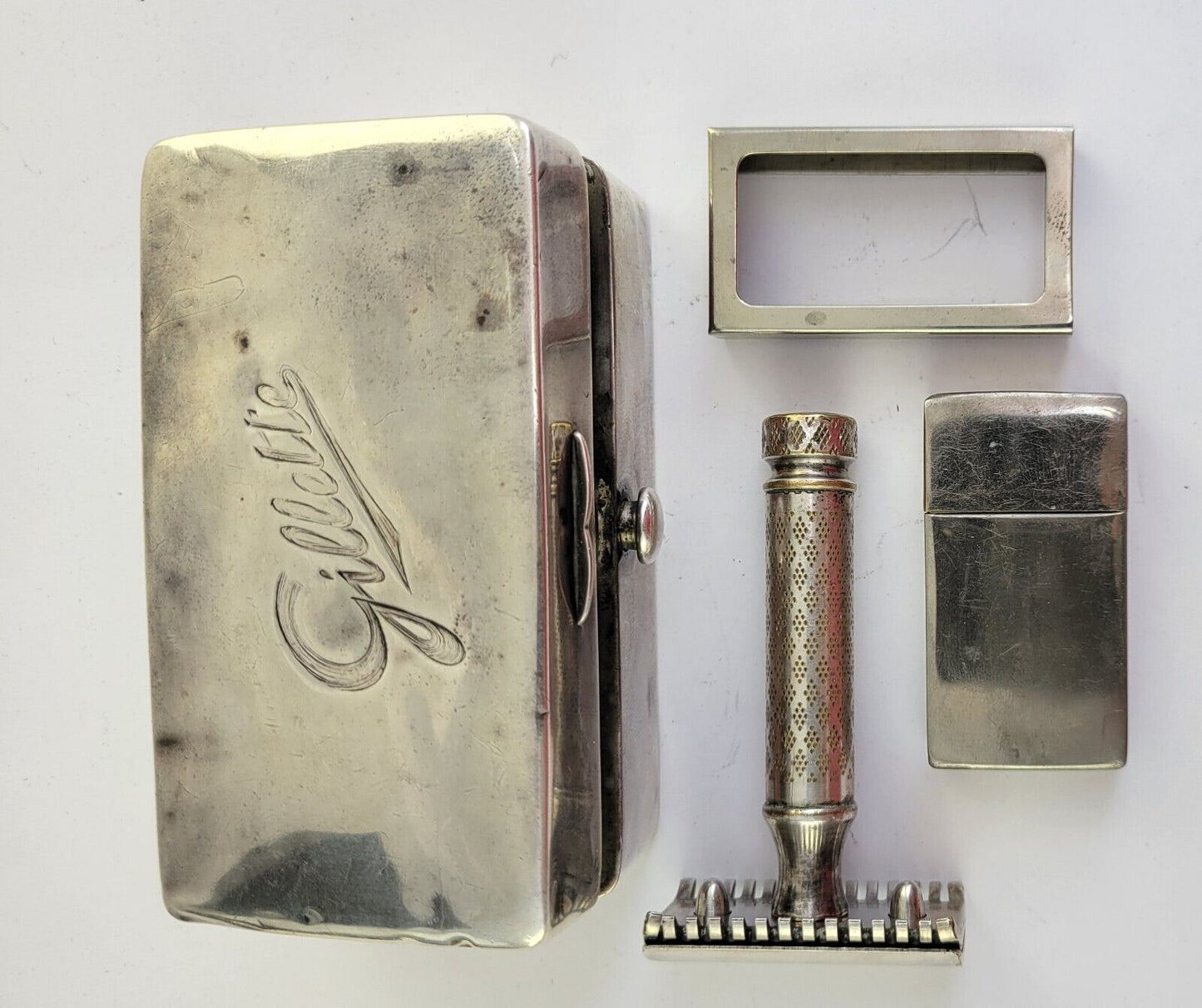 Vintage Gillette Travel Razor Set w/Sterling Case and Extra Razor Holder England