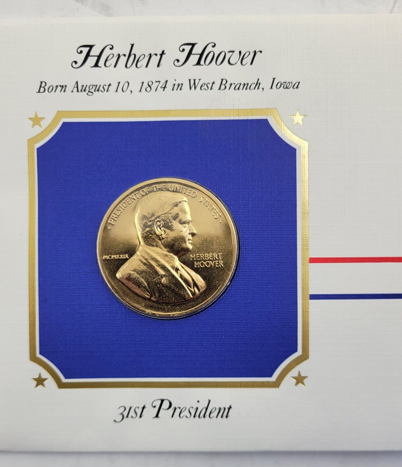 Herbert Hoover Presidential Covers Medal Postal Commemorative Society Gold Plate